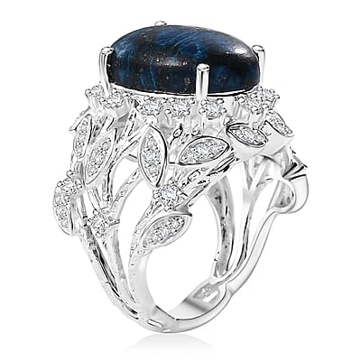 Karis Table Mountain Shadowkite and White Zircon 13.40 ctw Tree Branch Ring in Platinum Bond (Size 10.0)
