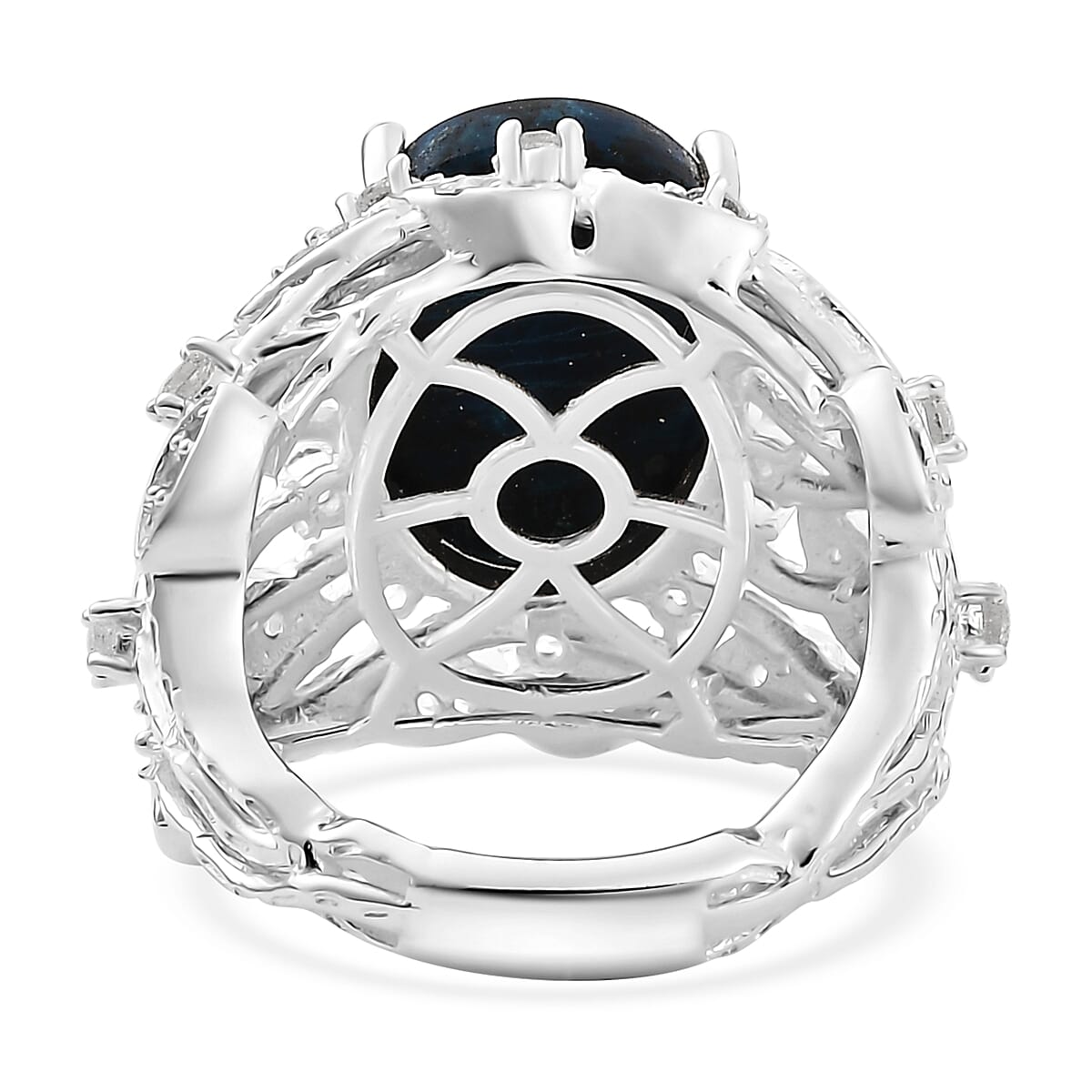Karis Table Mountain Shadowkite and White Zircon 13.40 ctw Tree Branch Ring in Platinum Bond (Size 10.0)