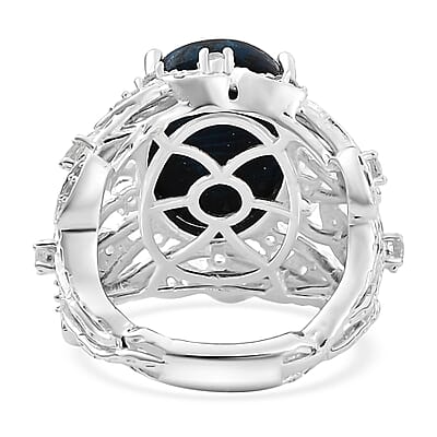 Karis Table Mountain Shadowkite and White Zircon 13.40 ctw Tree Branch Ring in Platinum Bond (Size 10.0)