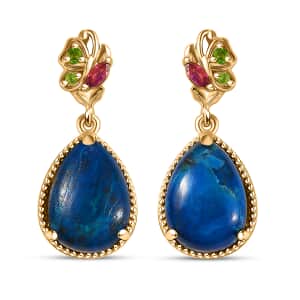 Karis Table Mountain Shadowkite and Multi Gemstone 11.70 ctw Floral Earrings in 18K YG Plated