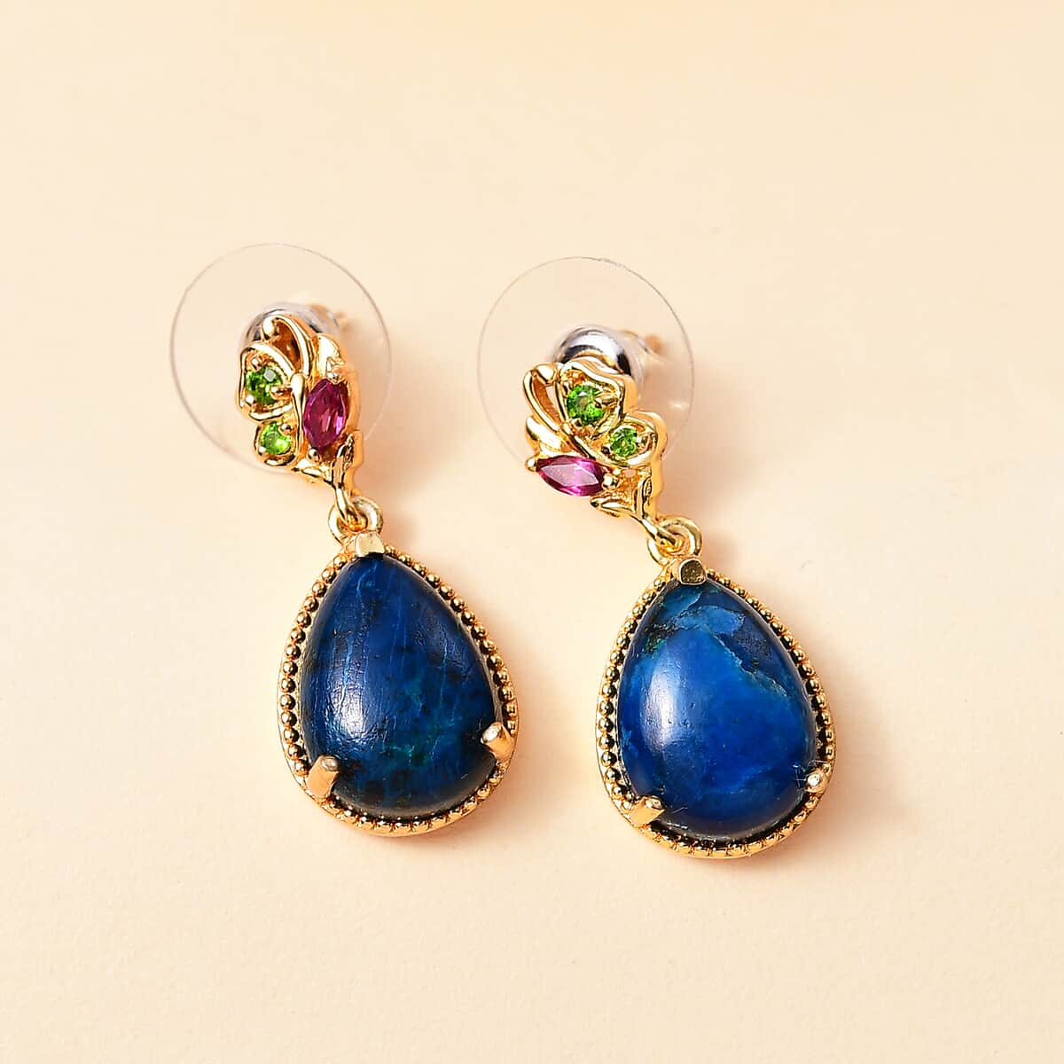 Karis Table Mountain Shadowkite and Multi Gemstone 11.70 ctw Floral Earrings in 18K YG Plated image number 1