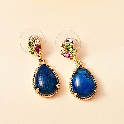 Karis Table Mountain Shadowkite and Multi Gemstone 11.70 ctw Floral Earrings in 18K YG Plated