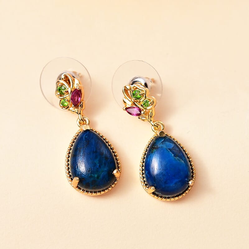 Karis Table Mountain Shadowkite and Multi Gemstone 11.70 ctw Floral Earrings in 18K YG Plated