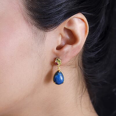 Karis Table Mountain Shadowkite and Multi Gemstone 11.70 ctw Floral Earrings in 18K YG Plated