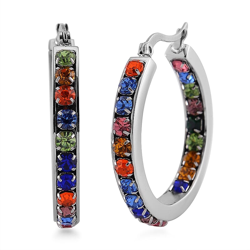 Multi Color Austrian Crystal Stainless Steel Earrings