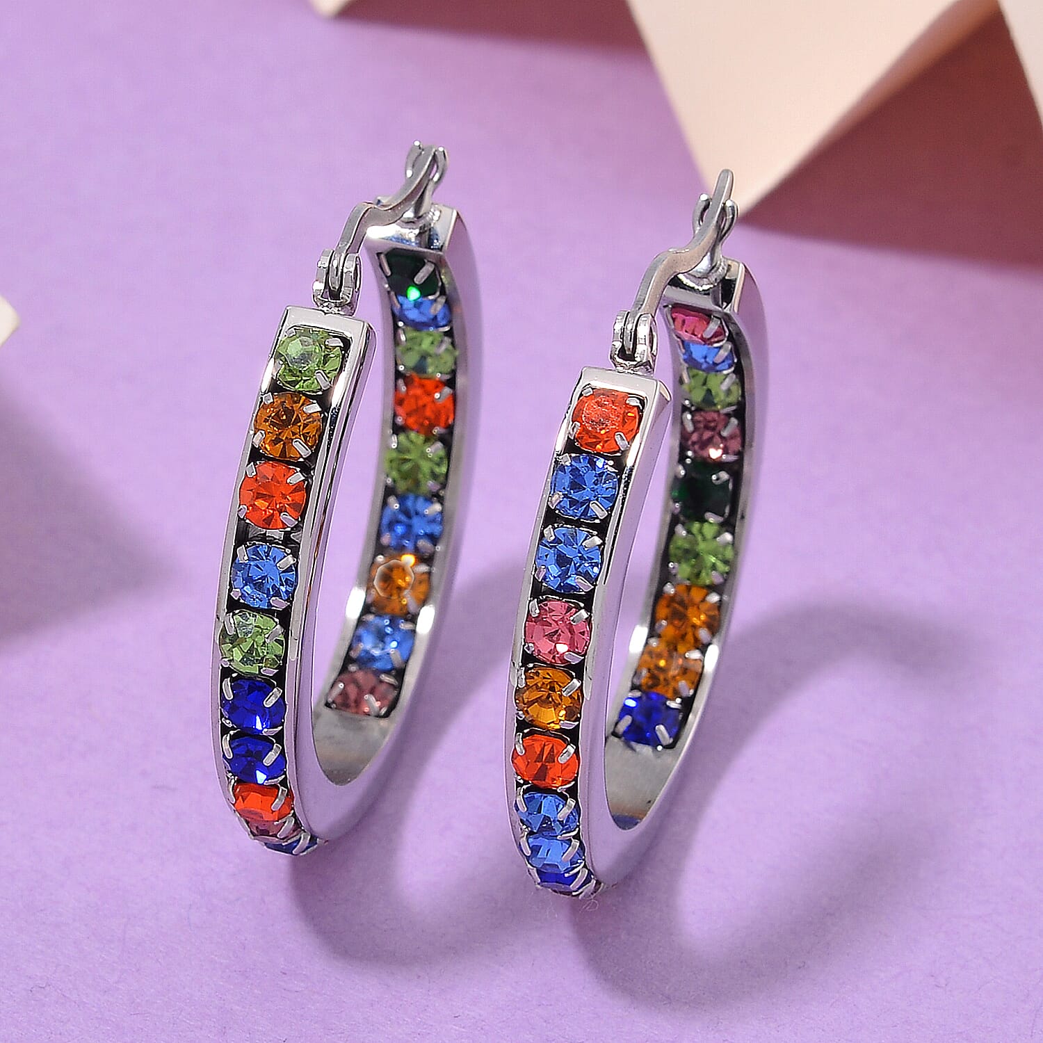 Multi Color Austrian Crystal Stainless Steel Earrings