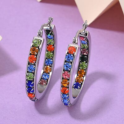 Multi Color Austrian Crystal Stainless Steel Earrings