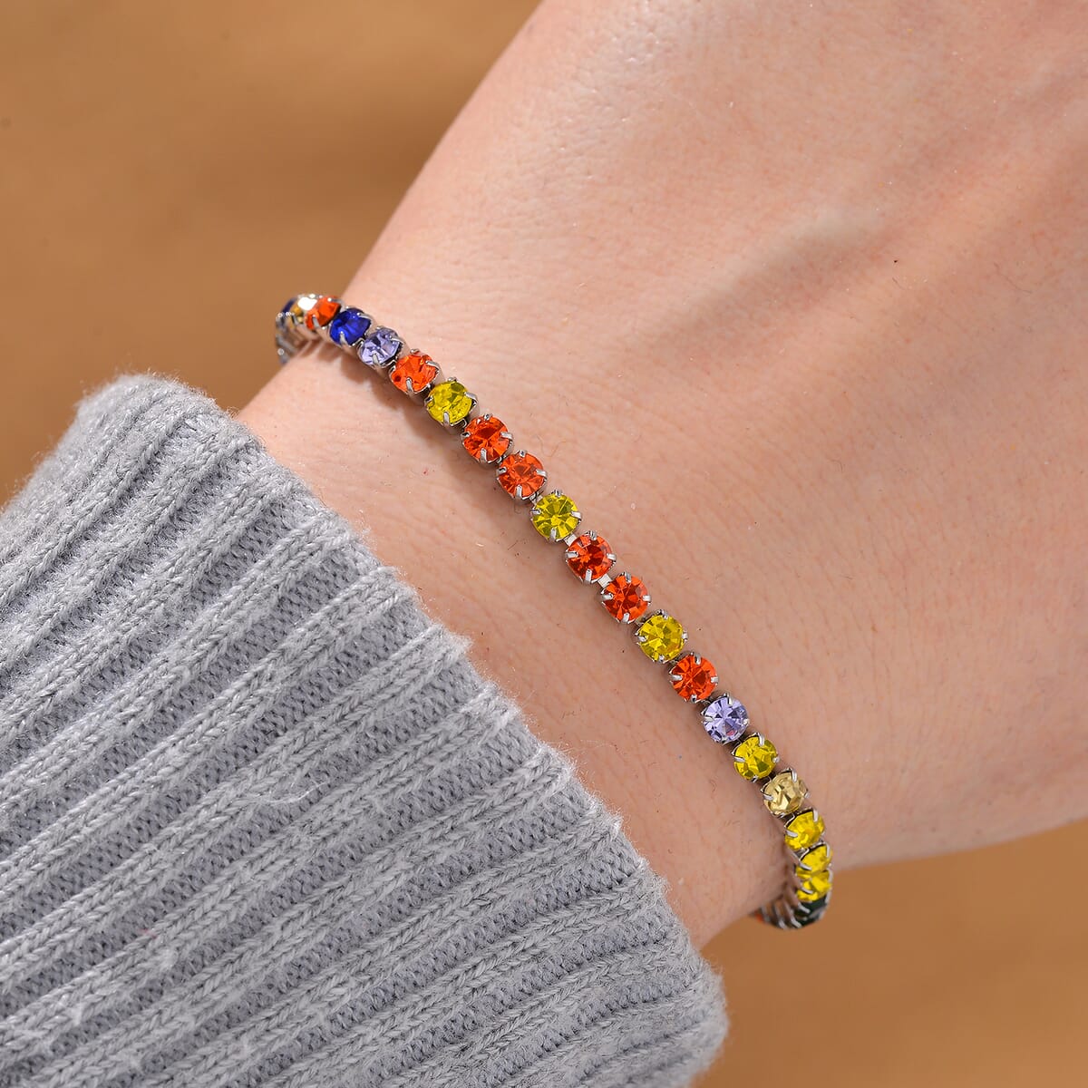 Multi Color Austrian Crystal Bracelet in Stainless Steel (7.50 In) 0.05 ctw image number 1