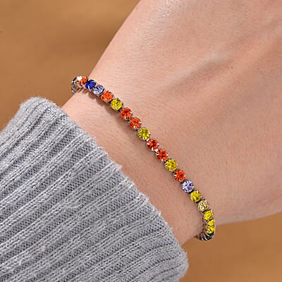 Multi Color Austrian Crystal Bracelet in Stainless Steel (7.50 In) 0.05 ctw