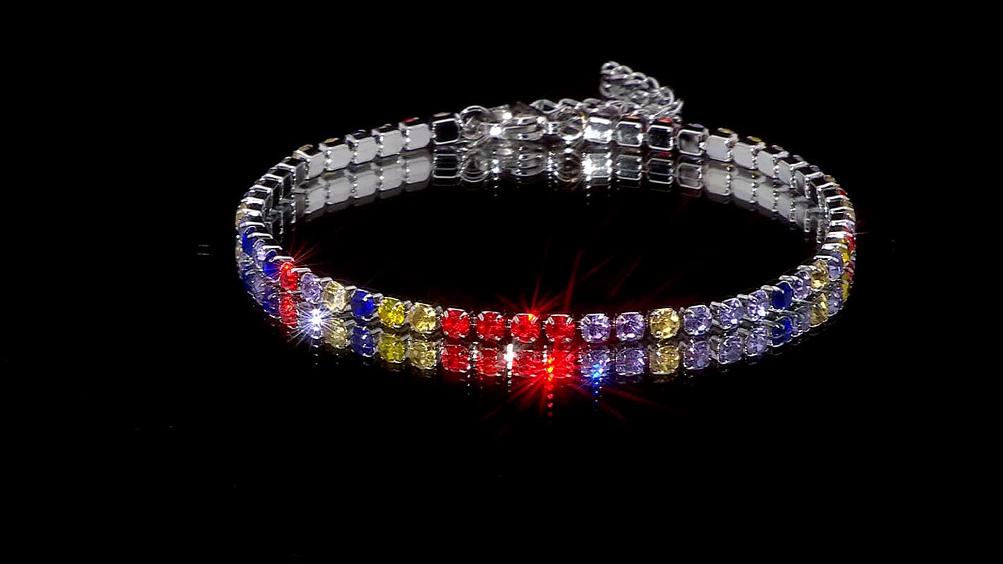 Multi Color Austrian Crystal Bracelet in Stainless Steel (7.50 In) 0.05 ctw