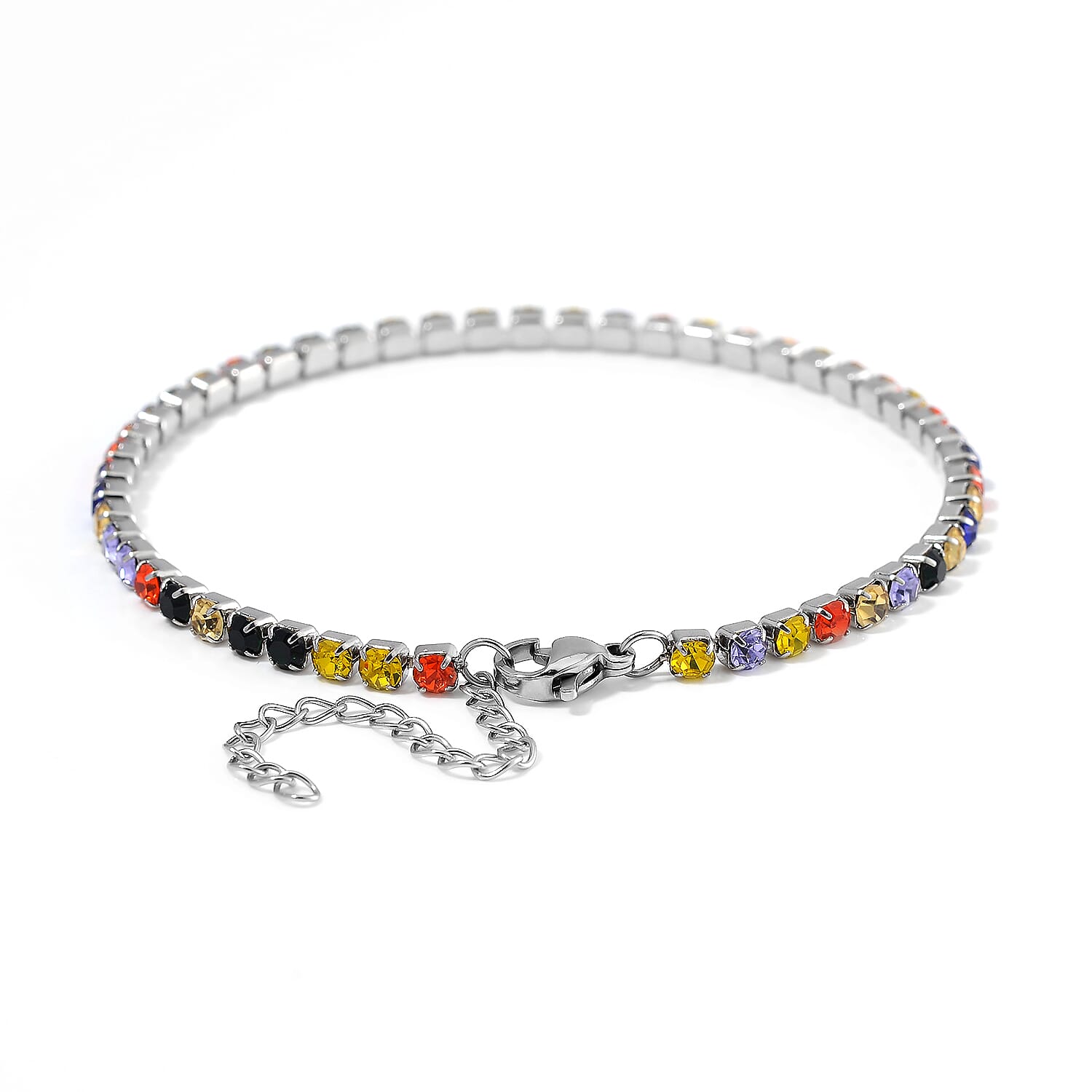 Multi Color Austrian Crystal Bracelet in Stainless Steel (7.50 In) 0.05 ctw