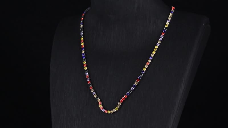 Multi Color Austrian Crystal Necklace in Stainless Steel 20 Inches