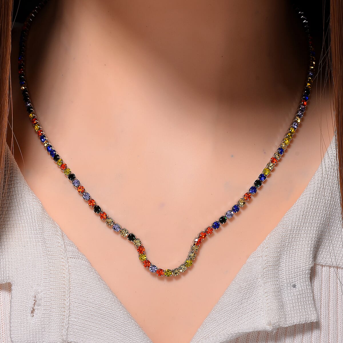 Multi Color Austrian Crystal Necklace in Stainless Steel 20 Inches image number 1