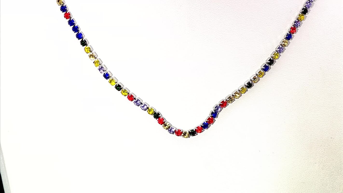 Multi Color Austrian Crystal Necklace in Stainless Steel 20 Inches