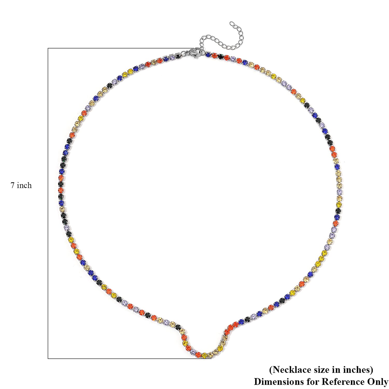 Multi Color Austrian Crystal Necklace in Stainless Steel 20 Inches