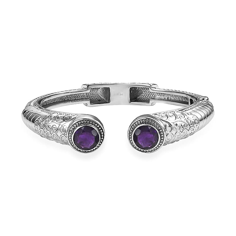 Premium African Amethyst 6.70 ctw Bangle Bracelet in Stainless Steel (6.50 In) 
