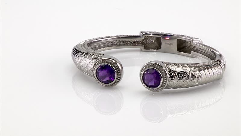 Premium African Amethyst Bangle Bracelet in Stainless Steel (6.50 In) 6.70 ctw
