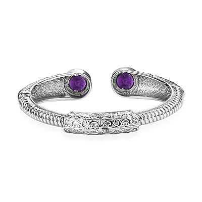 Premium African Amethyst 6.70 ctw Bangle Bracelet in Stainless Steel (6.50 In) 
