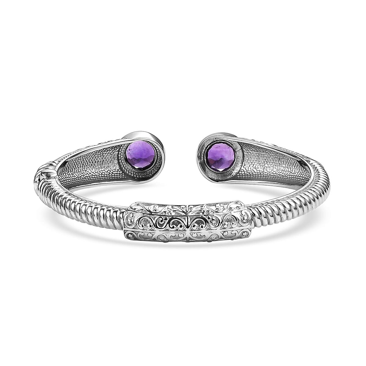 Premium African Amethyst 6.70 ctw Bangle Bracelet in Stainless Steel (8.00 In)  image number 4