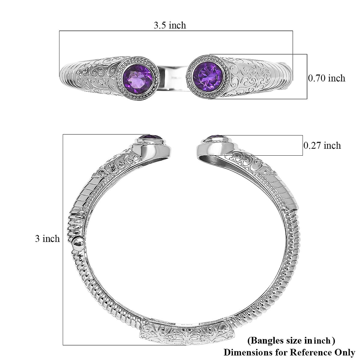 Premium African Amethyst 6.70 ctw Bangle Bracelet in Stainless Steel (8.00 In)  image number 5