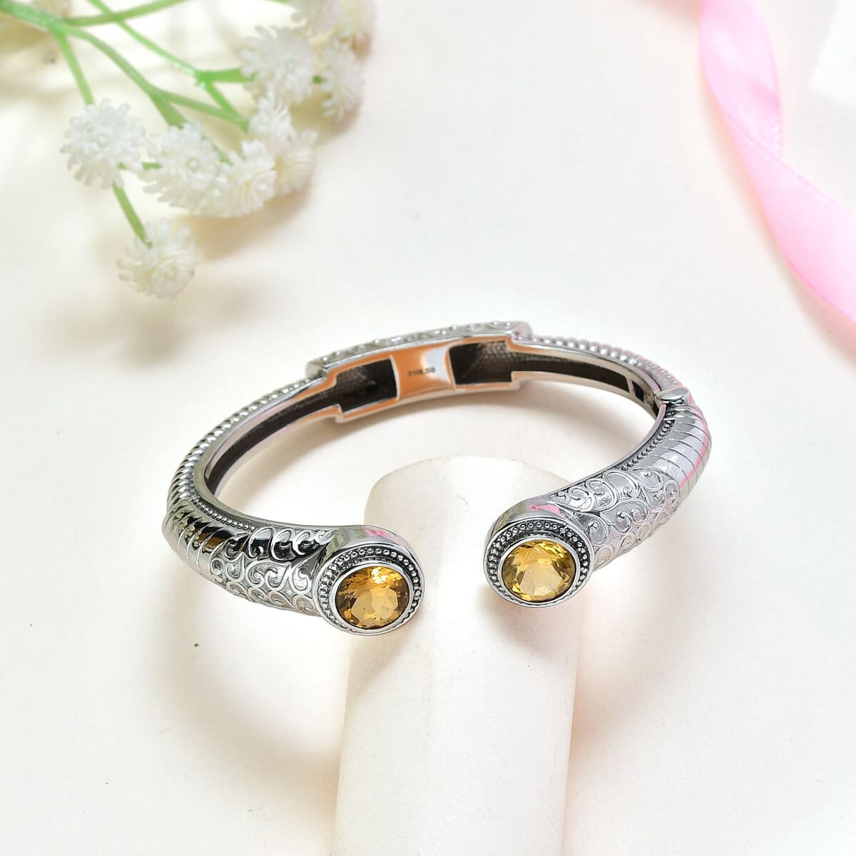 Premium Brazilian Citrine 7.40 ctw Bangle Bracelet in Stainless Steel (6.50 In)  image number 1