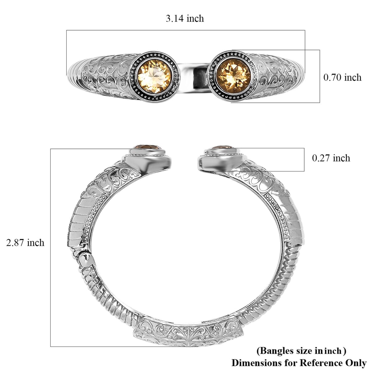 Premium Brazilian Citrine 7.40 ctw Bangle Bracelet in Stainless Steel (6.50 In)  image number 5