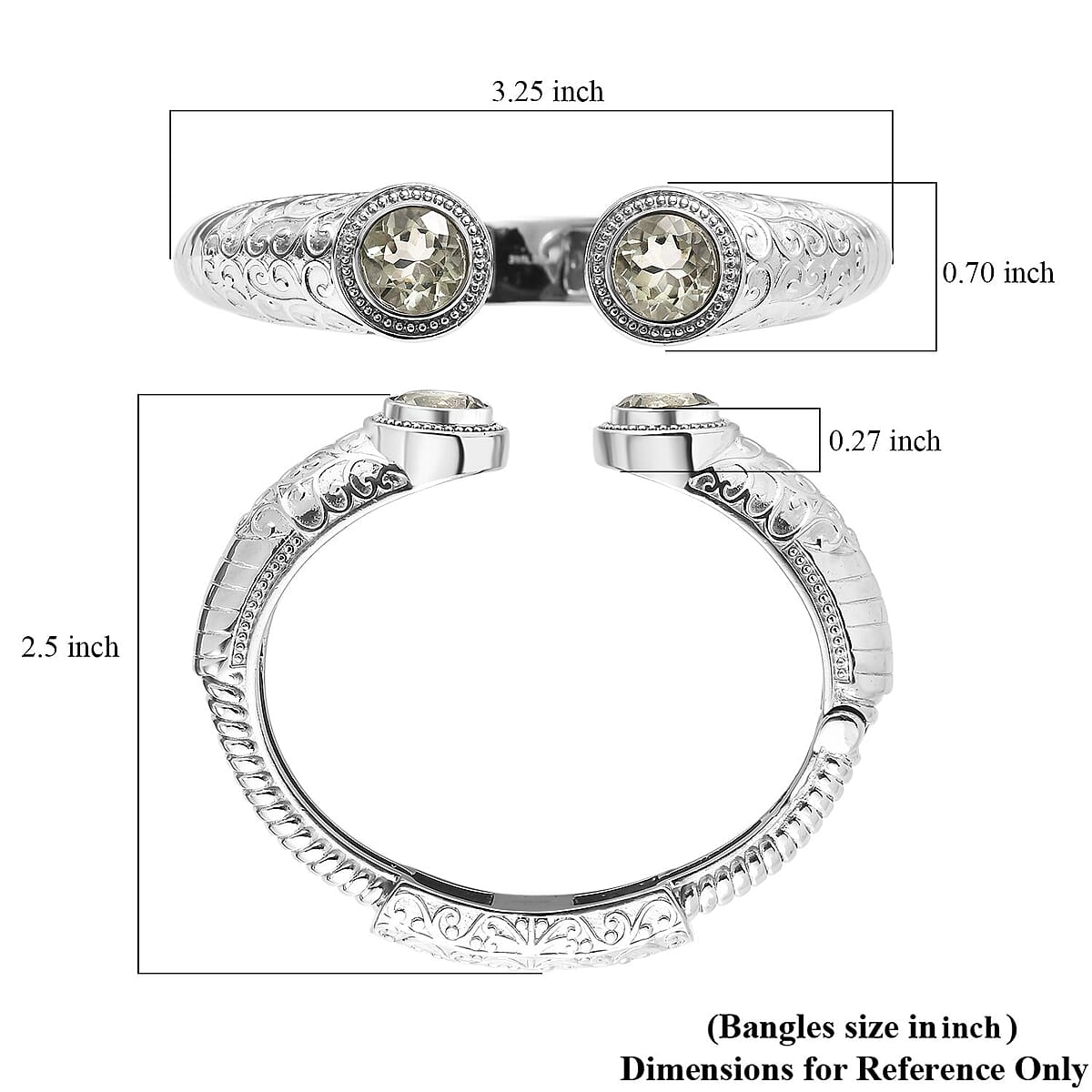 Premium Montezuma Prasiolite 7.35 ctw Bangle Bracelet in Stainless Steel (6.50 In)  image number 5