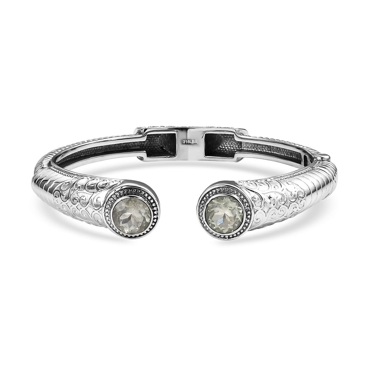 Premium Montezuma Prasiolite 7.35 ctw Bangle Bracelet in Stainless Steel (8.00 In)  image number 0