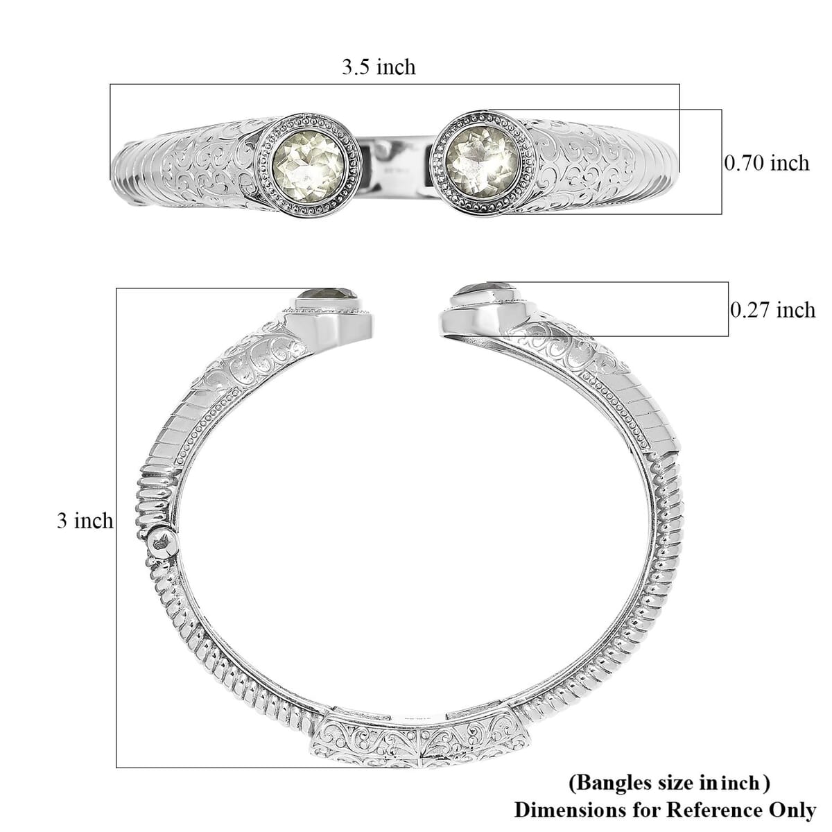 Premium Montezuma Prasiolite 7.35 ctw Bangle Bracelet in Stainless Steel (8.00 In)  image number 5