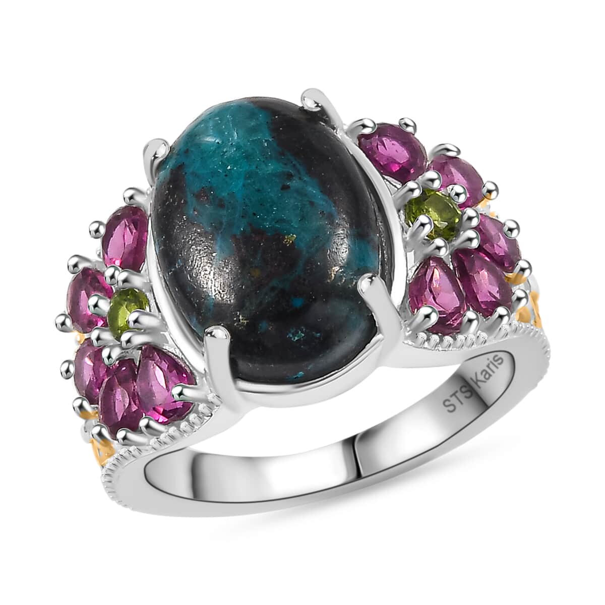 Karis Table Mountain Shadowkite, Multi Gemstone Floral Ring in Platinum Bond (Size 10.0) (Del. in 8-10 Days) 8.75 ctw image number 0