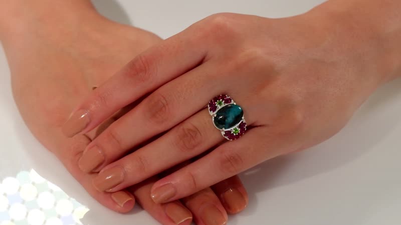 Karis Table Mountain Shadowkite, Multi Gemstone Floral Ring in Platinum Bond (Size 10.0) (Del. in 8-10 Days) 8.75 ctw