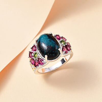 Karis Table Mountain Shadowkite and Multi Gemstone 8.75 ctw Floral Ring in 18K YG Plated and Platinum Bond (Size 10.0)