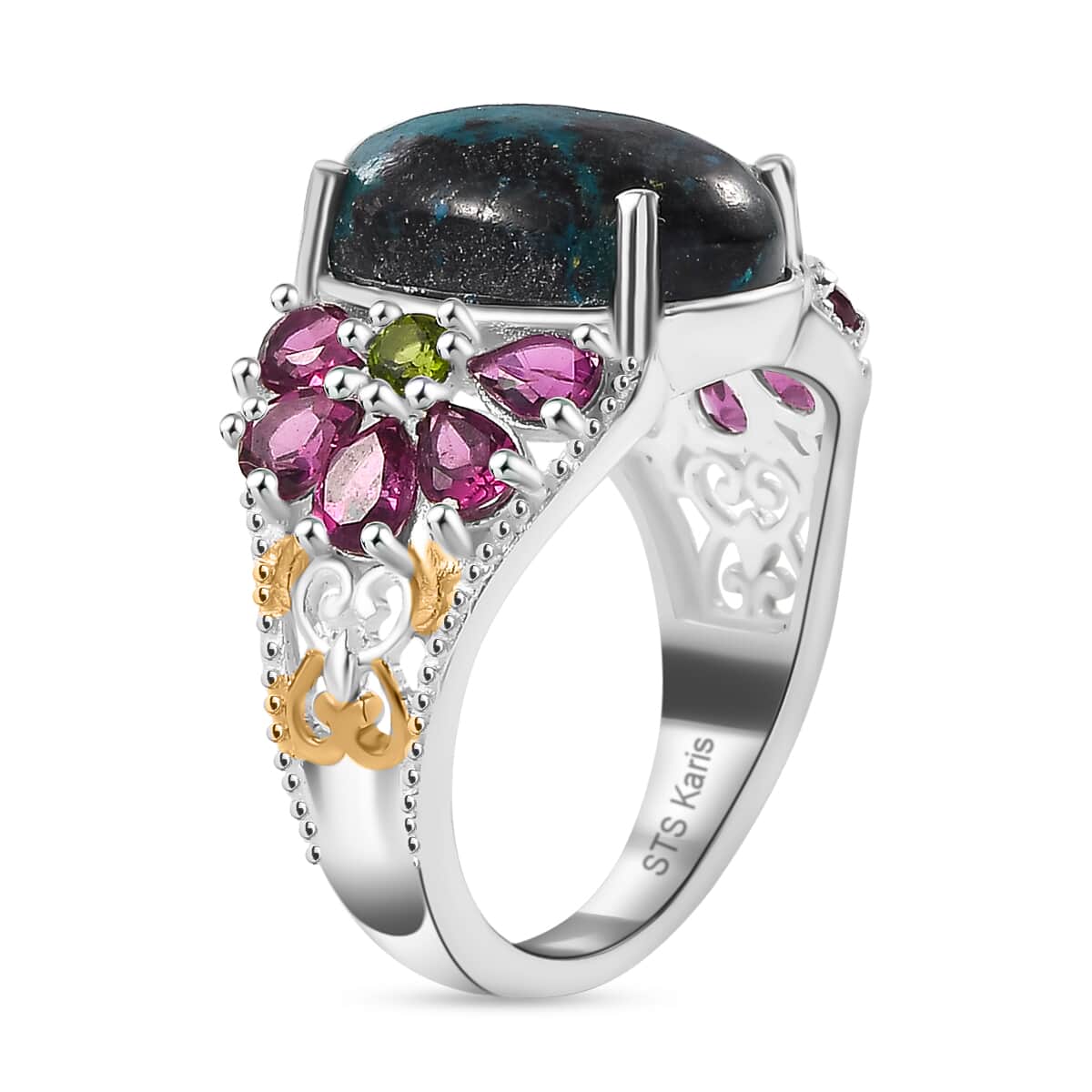 Karis Table Mountain Shadowkite and Multi Gemstone 8.75 ctw Floral Ring in 18K YG Plated and Platinum Bond (Size 10.0) image number 3