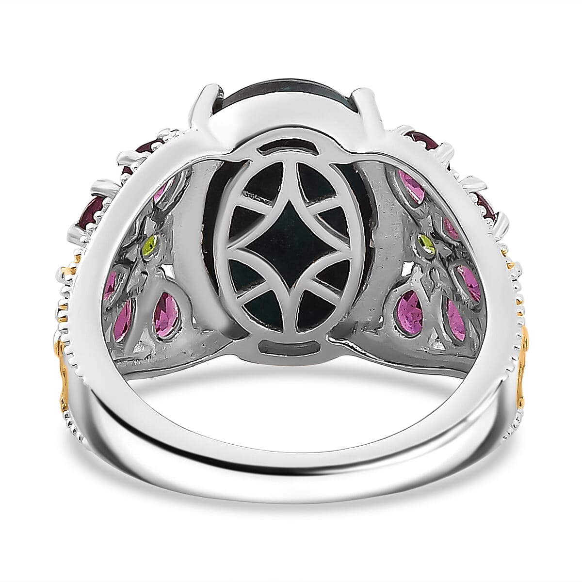 Karis Table Mountain Shadowkite and Multi Gemstone 8.75 ctw Floral Ring in 18K YG Plated and Platinum Bond (Size 10.0)