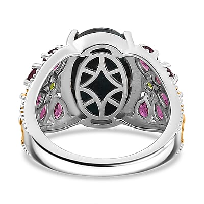 Karis Table Mountain Shadowkite and Multi Gemstone 8.75 ctw Floral Ring in 18K YG Plated and Platinum Bond (Size 10.0)