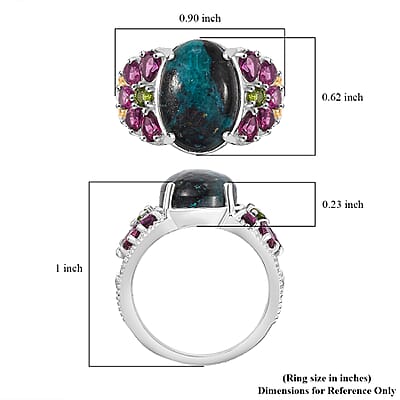 Karis Table Mountain Shadowkite and Multi Gemstone 8.75 ctw Floral Ring in 18K YG Plated and Platinum Bond (Size 10.0)