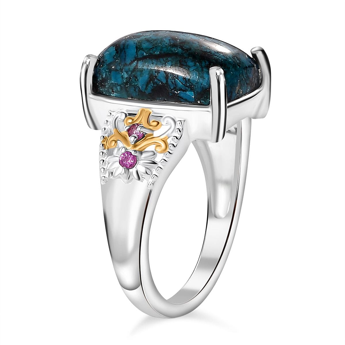 Karis Table Mountain Shadowkite and Orissa Rhodolite Garnet 7.65 ctw Floral Ring in 18K YG Plated and Platinum Bond (Size 10.0)