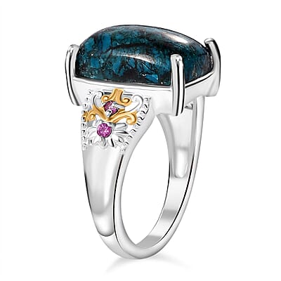Karis Table Mountain Shadowkite and Orissa Rhodolite Garnet 7.65 ctw Floral Ring in 18K YG Plated and Platinum Bond (Size 10.0)