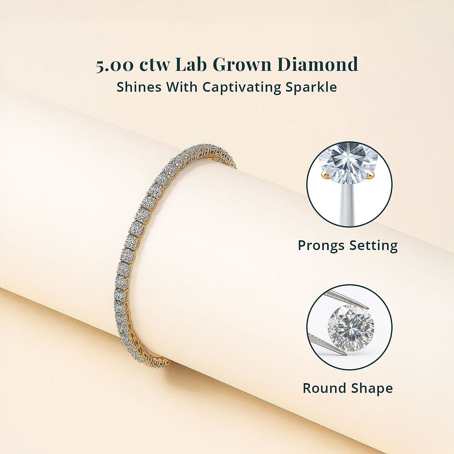 Luxuriant Lab Grown Diamond E-F VS 5.00 ctw Tennis Bracelet in 18K Vermeil Yellow Gold Over Sterling Silver (7.25 In)