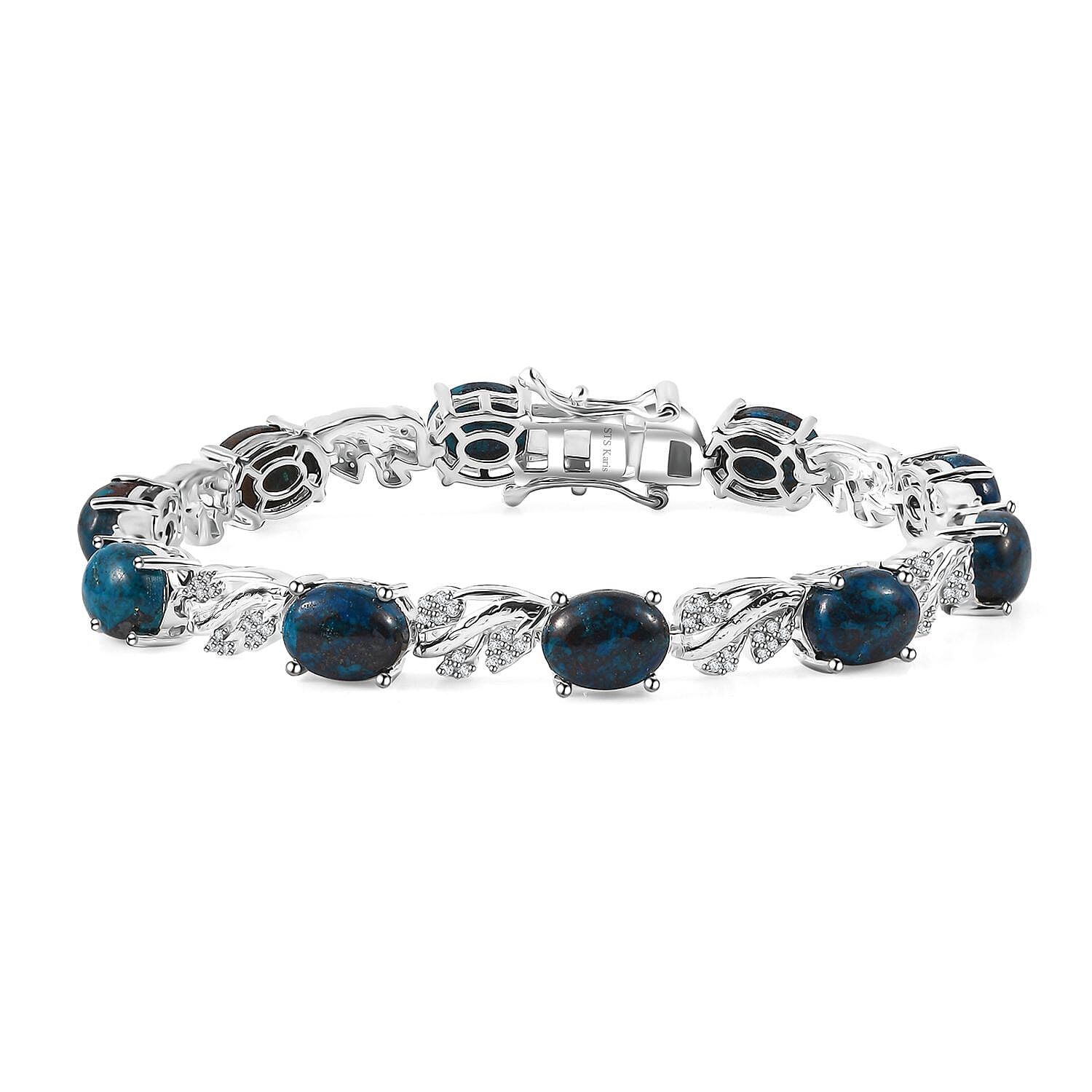 Karis Table Mountain Shadowkite and White Zircon 7.65 ctw Leaves Bracelet in Platinum Bond (6.50 In)