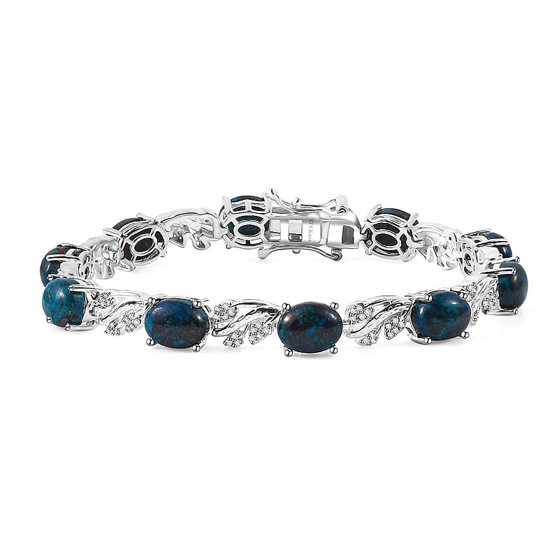 Karis Table Mountain Shadowkite and White Zircon 7.65 ctw Leaves Bracelet in Platinum Bond (6.50 In)