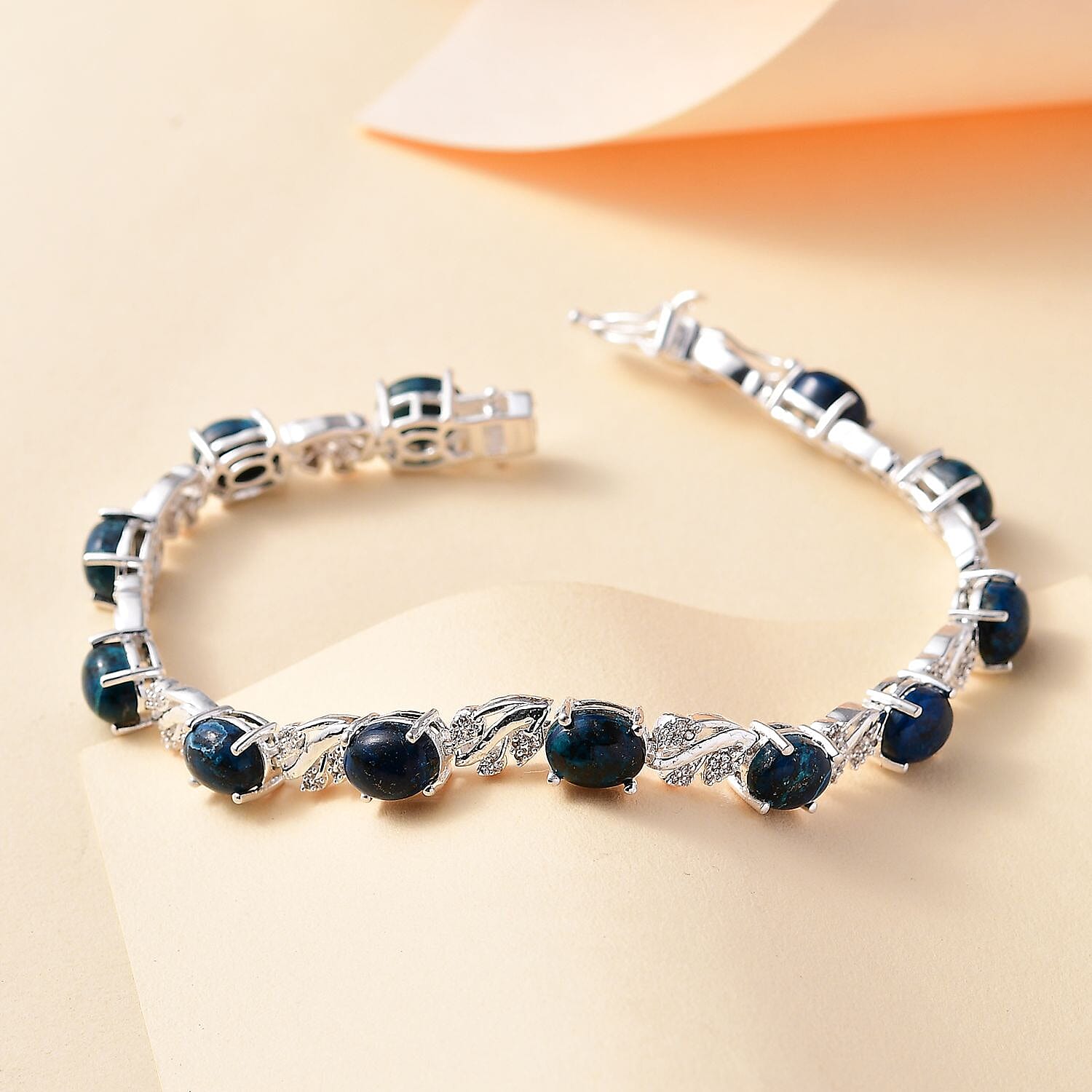 Karis Table Mountain Shadowkite and White Zircon 7.65 ctw Leaves Bracelet in Platinum Bond (6.50 In)