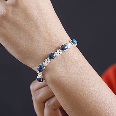 Karis Table Mountain Shadowkite and White Zircon 7.65 ctw Leaves Bracelet in Platinum Bond (6.50 In)