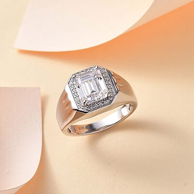 J Francis Embellished with Zirconia by Swarovski 6.85 ctw Men's Ring in Rhodium Over Sterling Silver (Size 10.0) 