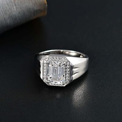 J Francis Embellished with Zirconia by Swarovski 6.85 ctw Men's Ring in Rhodium Over Sterling Silver (Size 10.0) 