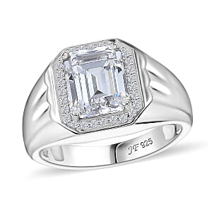 J Francis Embellished with Zirconia by Swarovski 6.85 ctw Men's Ring in Rhodium Over Sterling Silver (Size 11.0) 