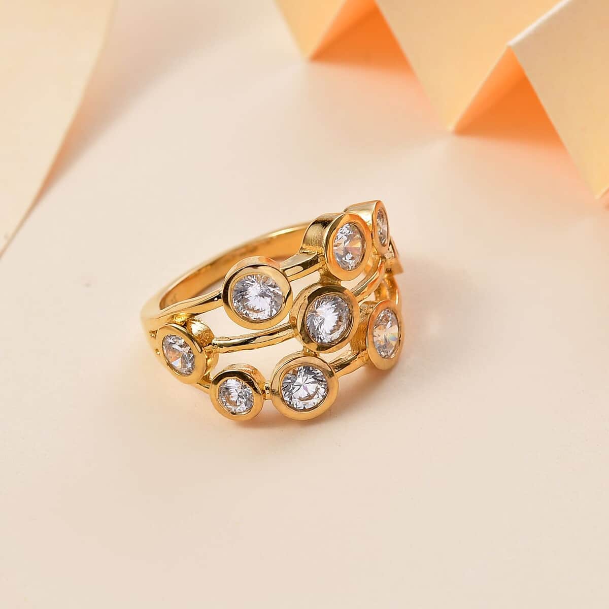 J Francis Embellished with Zirconia by Swarovski 3.15 ctw Bubbles Ring in 18K Vermeil Yellow Gold Sterling Silver (Size 10.0) image number 1