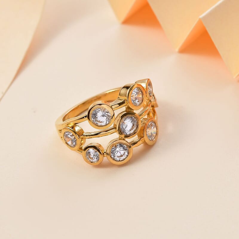 J Francis Embellished with Zirconia by Swarovski 3.15 ctw Bubbles Ring in 18K Vermeil Yellow Gold Sterling Silver (Size 10.0)