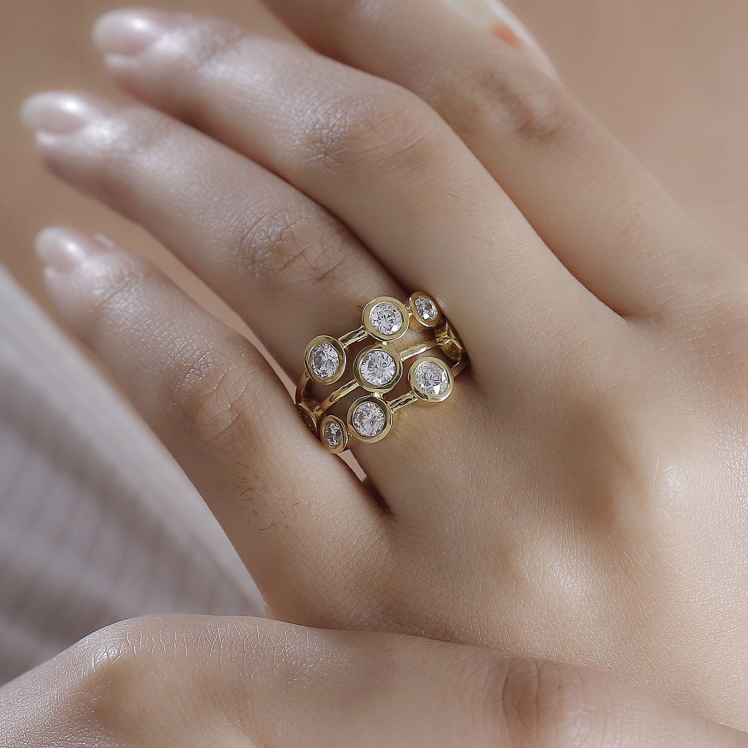 J Francis Embellished with Zirconia by Swarovski 3.15 ctw Bubbles Ring in 18K Vermeil Yellow Gold Sterling Silver (Size 10.0)