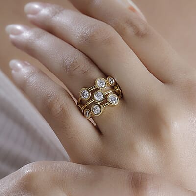 J Francis Embellished with Zirconia by Swarovski 3.15 ctw Bubbles Ring in 18K Vermeil Yellow Gold Sterling Silver (Size 10.0)
